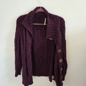 Free People Maroon Cable Knit Cardigan